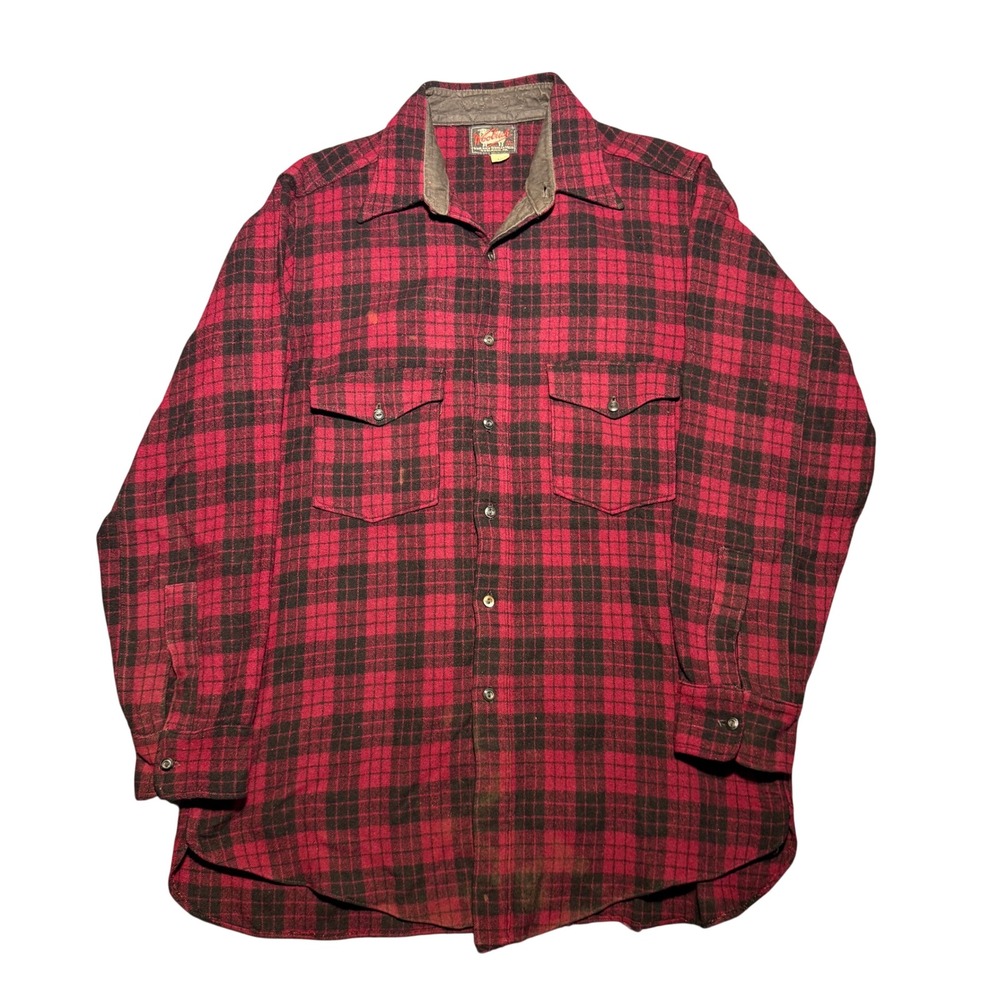 Vintage 1940s Woolrich Woolen Mills Red Black Plaid Flannel Shirt M/L